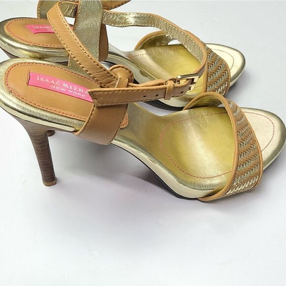 IsaacāMizrahi IsbelleĀ Gold and Tan HighāHeel Sandals Sizeā9.5 - Picture 2 of 11